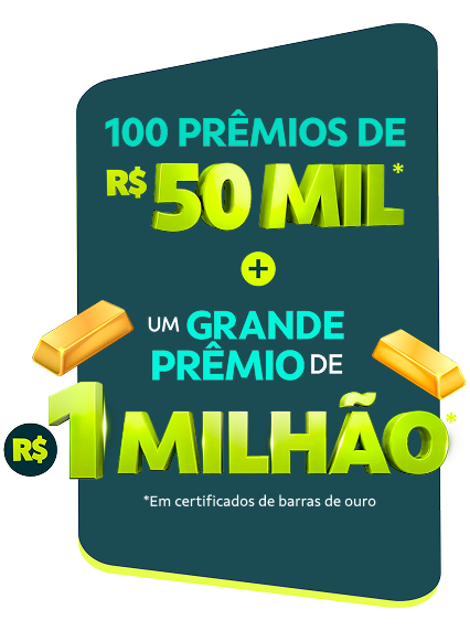 Promoção Chance de Ouro Sicoob | 100 prêmios de 50 mil + um grande premio de 1 milhão em certificados de barras de ouro